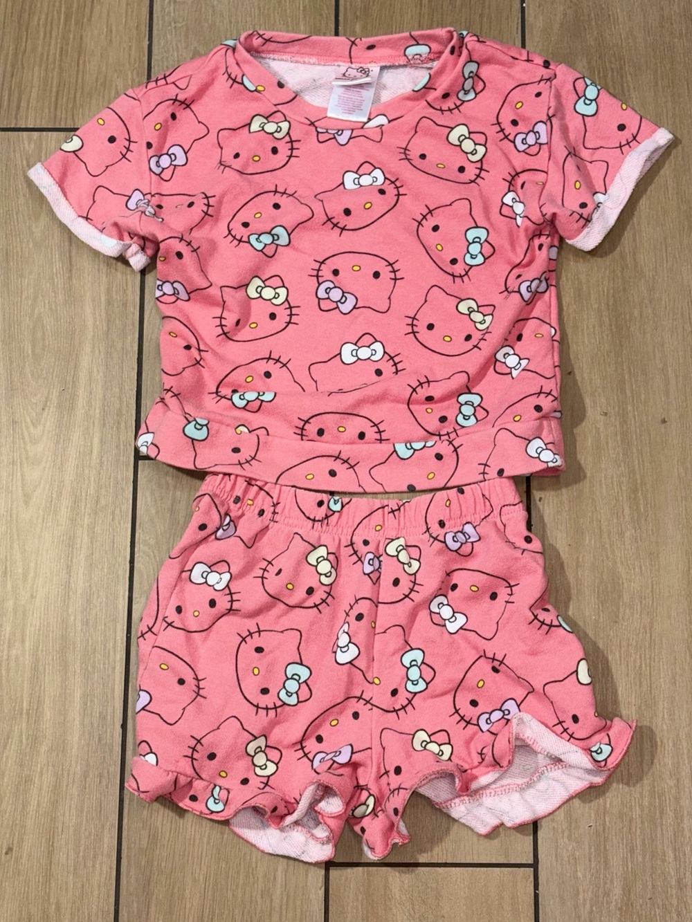 Hello Kitty Coral Pink Short Sleeve Pajama Set with Bow Print